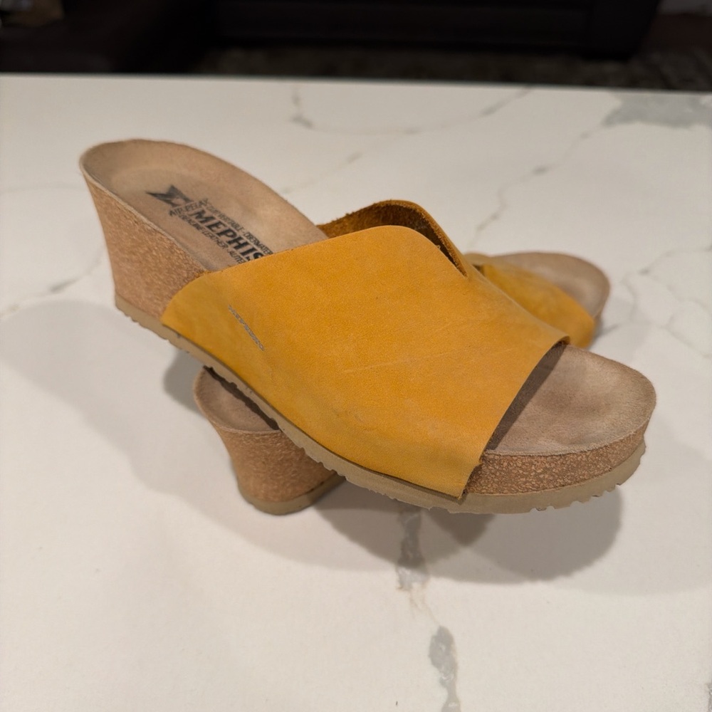 Mephisto Yellow Wedge Sandals